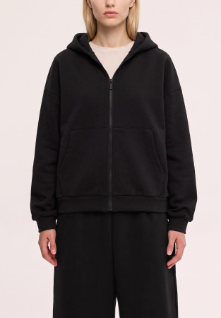 Basic black fleece-lined zip-up hoodie
